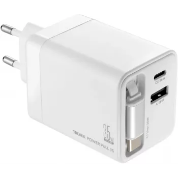 TROIKA POWER PULL 35 Auto lādētājs 35W USB-C PD & USB-A QC 3.0 Balts (CHA35/WH)