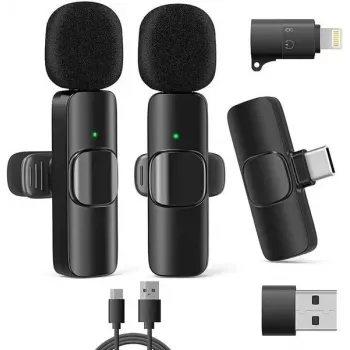 RealPower HS-1 bezvadu mikrofona sistēma - 2 dinamiskie rokas mikrofoni un 1 UHF uztvērējs (863-865 MHz) - 30 m darbības rādiuss - USB-C uzlādējams uztvērējs - 495513