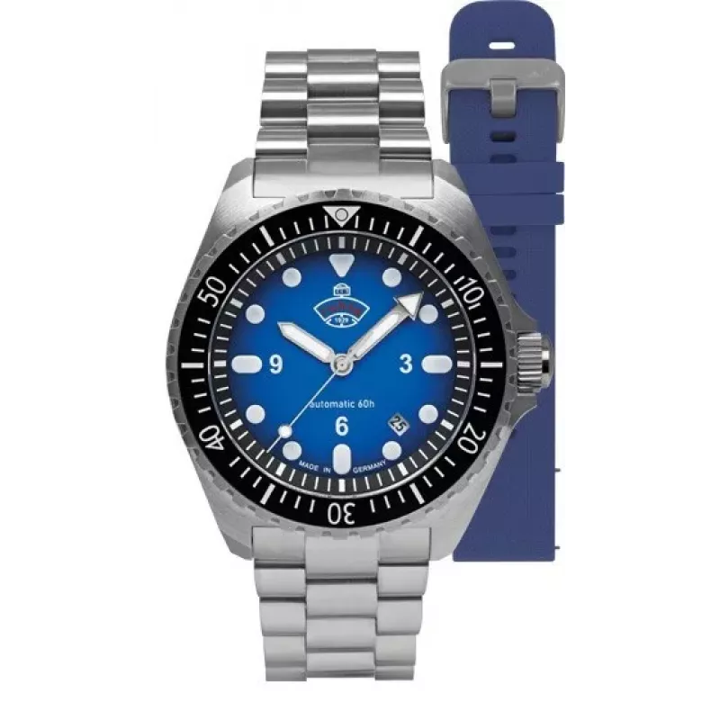 Ruhla 1929 NVA Kommando 4960M-3 SET Automātiskais Pulkstenis 40mm Melns Ciparnīca Ādas un NATO Siksniņa