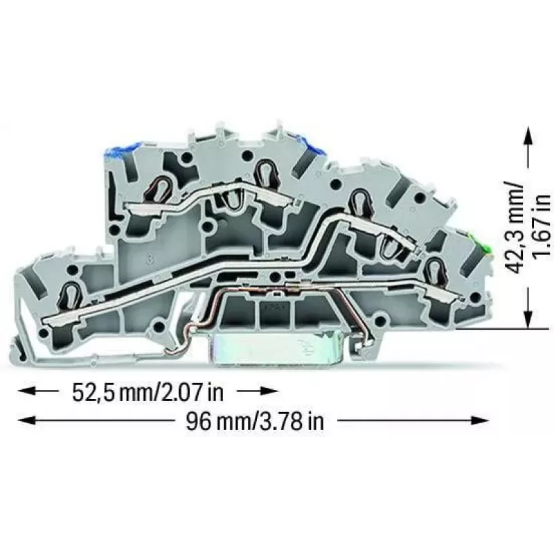 WAGO 2003-7646 3-Conductor Through Terminal Block, 2.5 mm², 800 V, Gray, DIN-Rail Mount