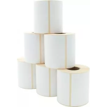 ARTDEV Termālās tiešās drukas etiķešu rullis 101.6 x 101.6 mm, 110 mm ārējais diametrs, 40 mm serde, 480 etiķetes rullī, balts, pastāvīga līme
