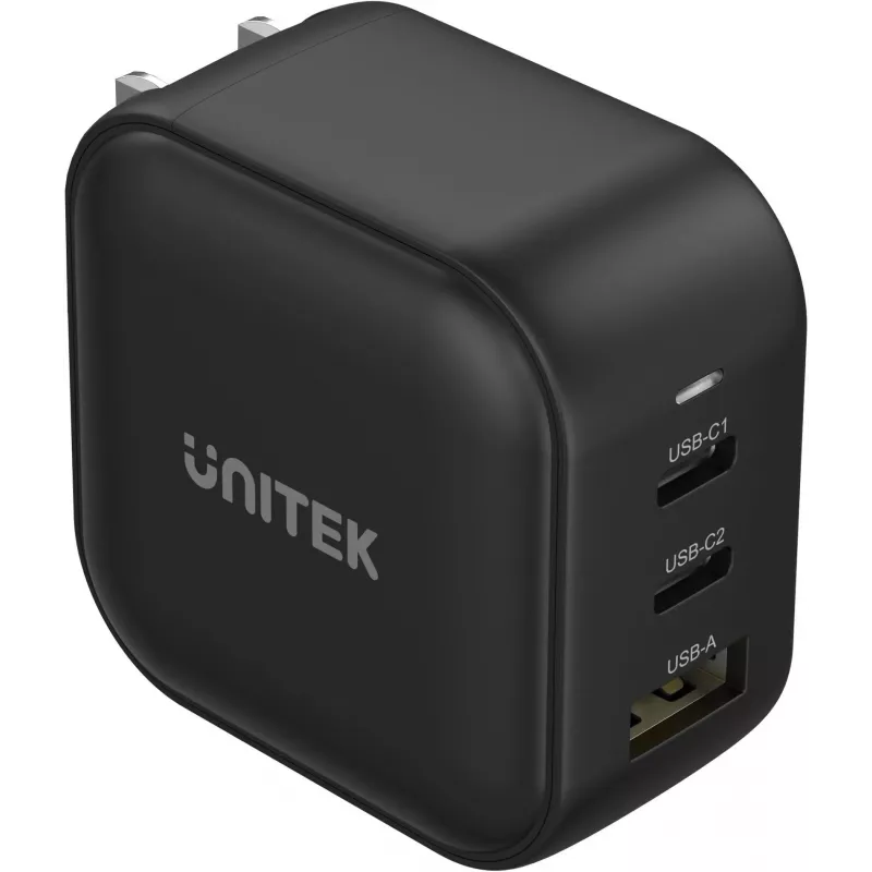 UNITEK GaN 66W 3-Port USB-C PD & QC 3.0 Lādētājs Melns