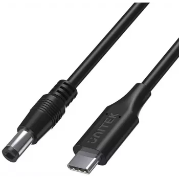 UNITEK 65W USB-C uz DC 5.5mm klēpjdatora barošanas kabelis 1.5m Melns