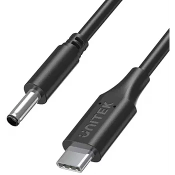 UNITEK Dell klēpjdatora barošanas kabelis 65W USB-C uz DC 4.5mm - 1.8m Melns