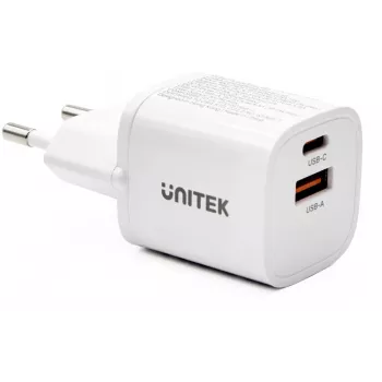 UNITEK 33W USB-A USB-C sienas lādētājs balts