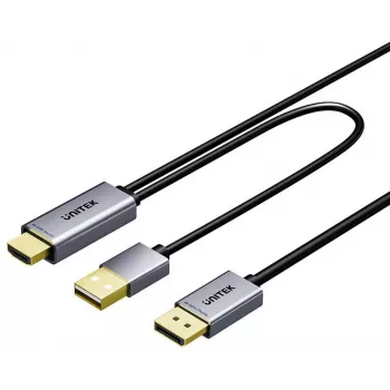 UNITEK HDMI uz DisplayPort 4K kabelis ar USB-A barošanu, 1,8 m, melns