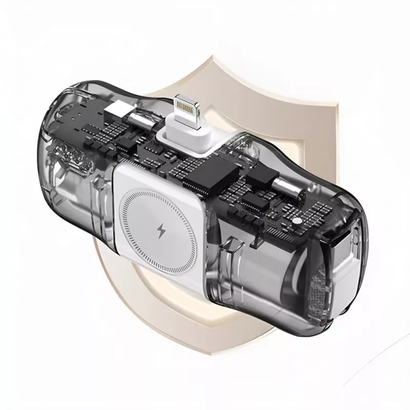 WOZINSKY WF16-YCS Mini Power Bank 5000mAh 15W USB-C ar iebūvētu USB-C kabeli un Apple Watch lādētāju - Balts