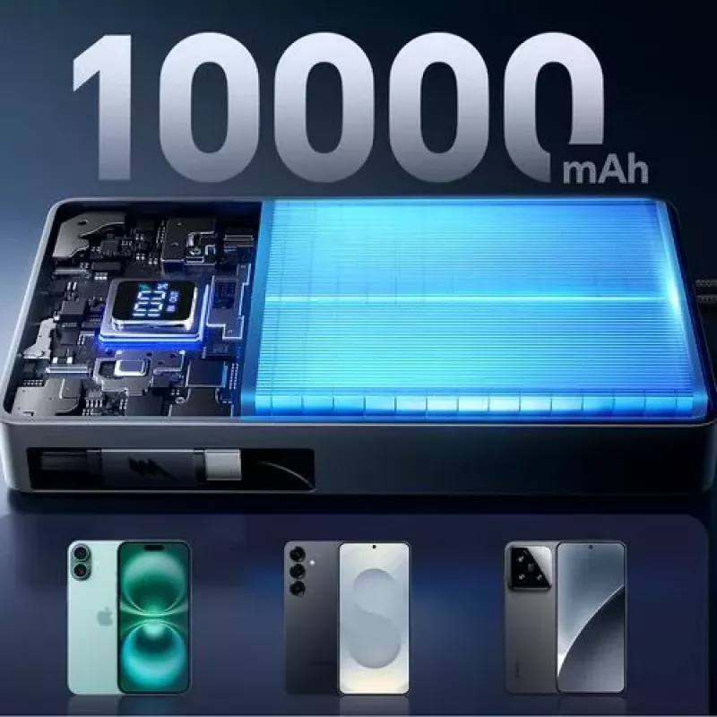 Joyroom JR-PR1 10000mAh 22.5W Power Bank ar iebūvētu izvelkamu USB-C kabeli Melns