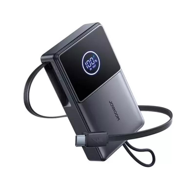 Joyroom JR-PR1 10000mAh 22.5W Power Bank ar iebūvētu izvelkamu USB-C kabeli Melns