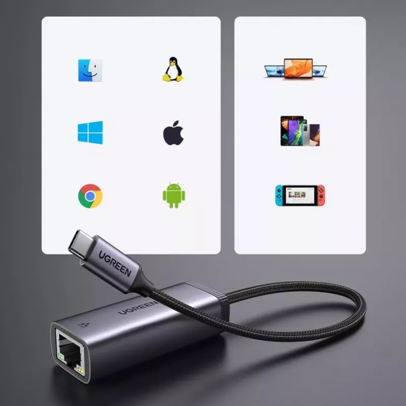 UGREEN USB-C uz RJ45 Gigabitu Ethernet adapteris (Pelēks) - 40322 CM483
