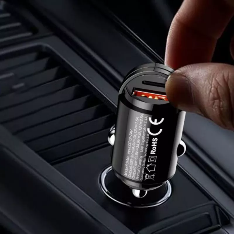Dudao R3MAX 48W QC PD Mini Auto Lādētājs - Melns
