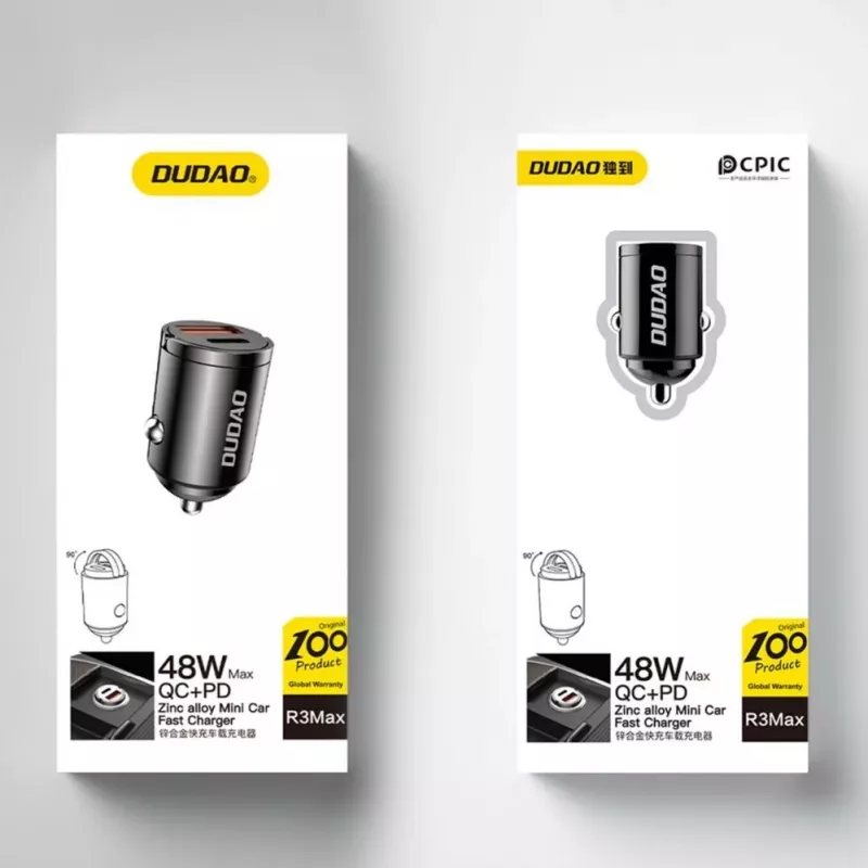 Dudao R3MAX 48W QC PD Mini Auto Lādētājs - Melns