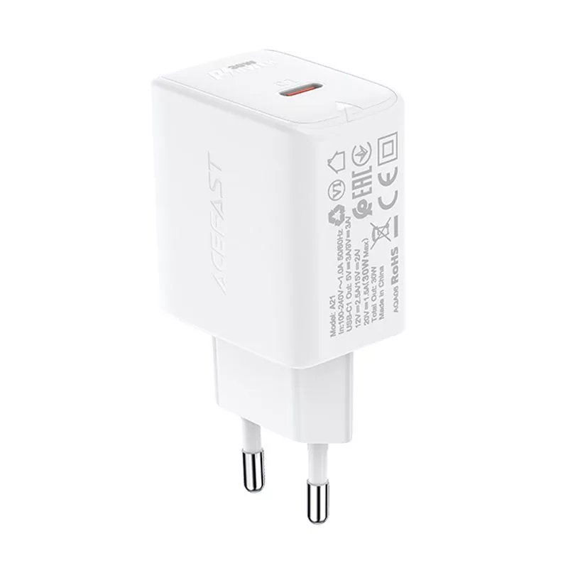 ACEFAST GaN USB-C Lādētājs 30W PD QC 3.0 AFC FCP Balts (A21)