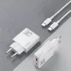 Dudao A30EU GaN 30W USB-C USB-A sienas lādētājs ar USB-C uz USB-C kabeli 1m Balts