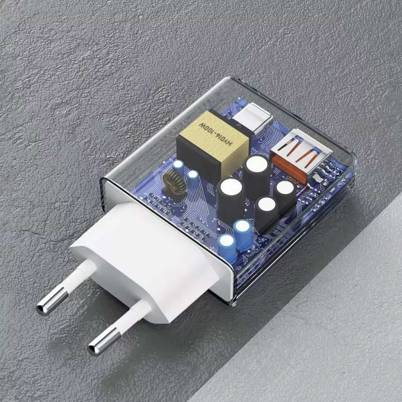 Dudao A30EU GaN 30W USB-C USB-A sienas lādētājs ar USB-C uz USB-C kabeli 1m Balts
