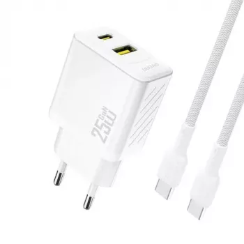 Dudao A26TCEU PD QC 25W GaN USB-A USB-C sienas lādētājs ar USB-C kabeli balts