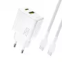 Dudao A26TCEU PD QC 25W GaN USB-A USB-C sienas lādētājs ar USB-C kabeli balts