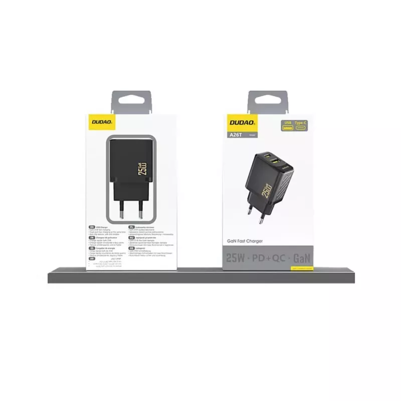Dudao A26T GaN 25W USB-A, USB-C Lādētājs - Melns