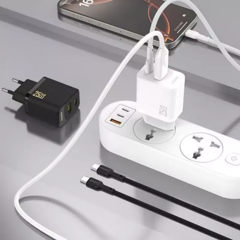 Dudao A26TCEU PD QC 25W GaN USB-A USB-C sienas lādētājs ar USB-C kabeli melns