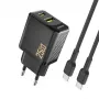 Dudao A26TCEU PD QC 25W GaN USB-A USB-C sienas lādētājs ar USB-C kabeli melns