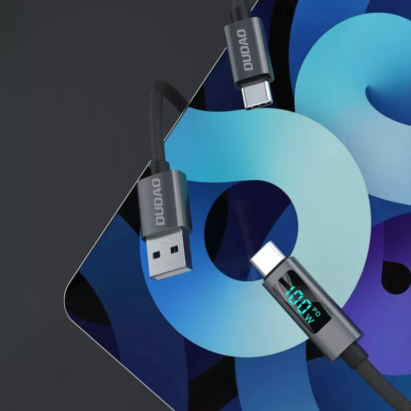 Dudao L7C USB-C uz USB-C 100W kabelis ar LED displeju 1m - Melns
