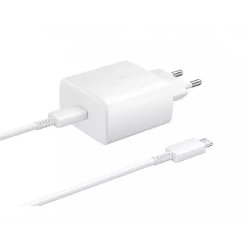 Samsung EP-TA845EWE + EP-DW767JWE 45W Travel Charger un USB-C uz USB-C datu kabelis balts (OOB Bulk)