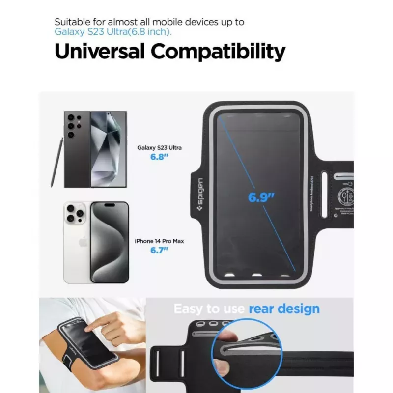 Spigen A703 Dynamic Shield Armband 6.9 inch - Melns