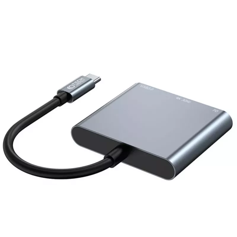 Tech-Protect V1 3in1 USB-C Hub Adapter - USB-A 3.0, USB-C PD 100W, HDMI 4K 30Hz - Pelēks