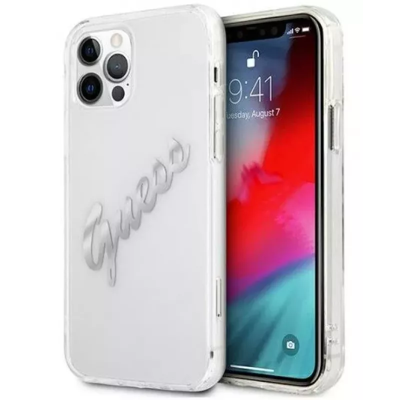 Guess Apple iPhone 12 Pro Max 6.7 Hardcase Vintage Script Silver Transparent