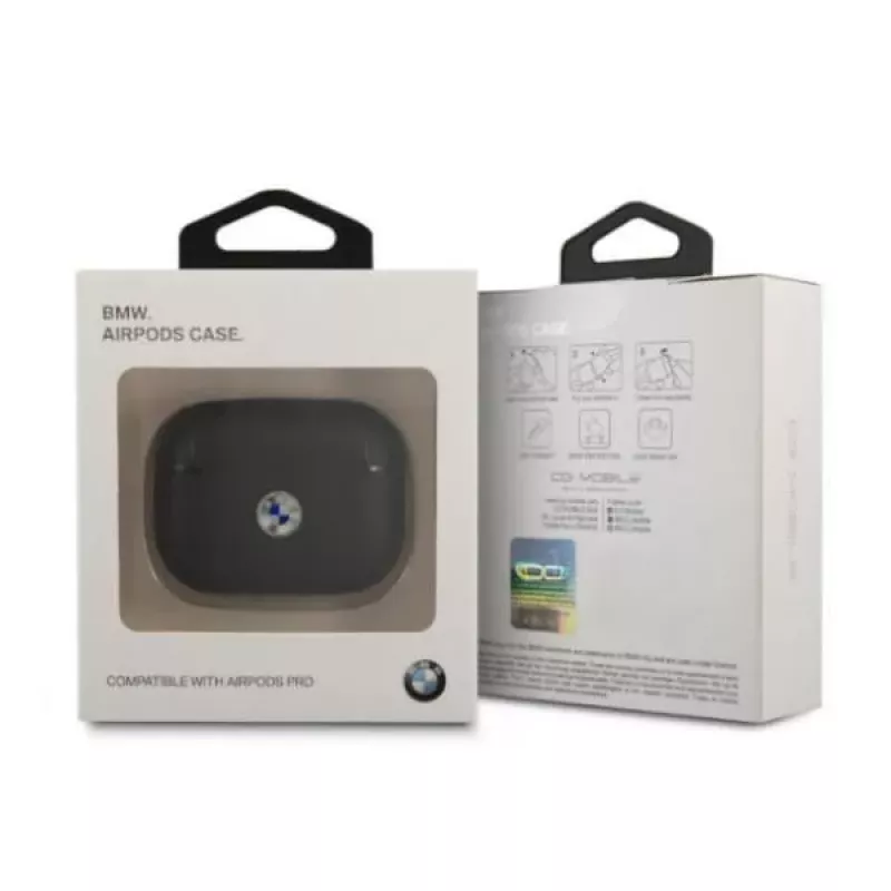 BMW AirPods Pro Vāciņš Īsta Āda Sudraba Logs Melns