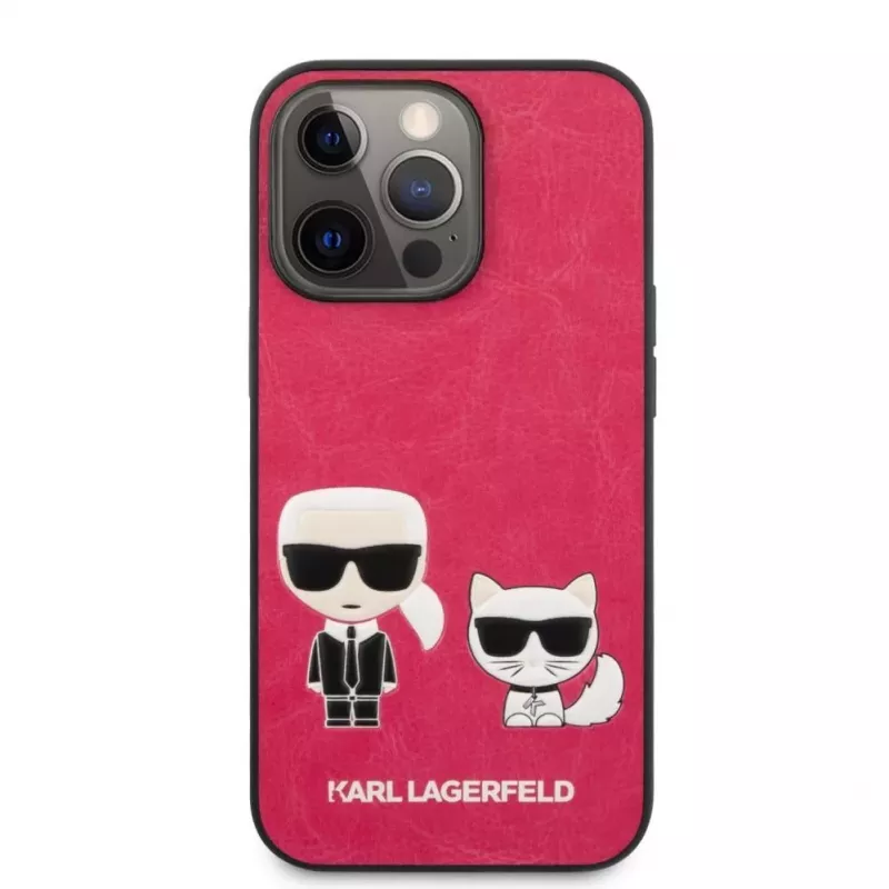 Karl Lagerfeld Apple iPhone 13 Pro Choupette PU Ādas Maciņš Fuksija