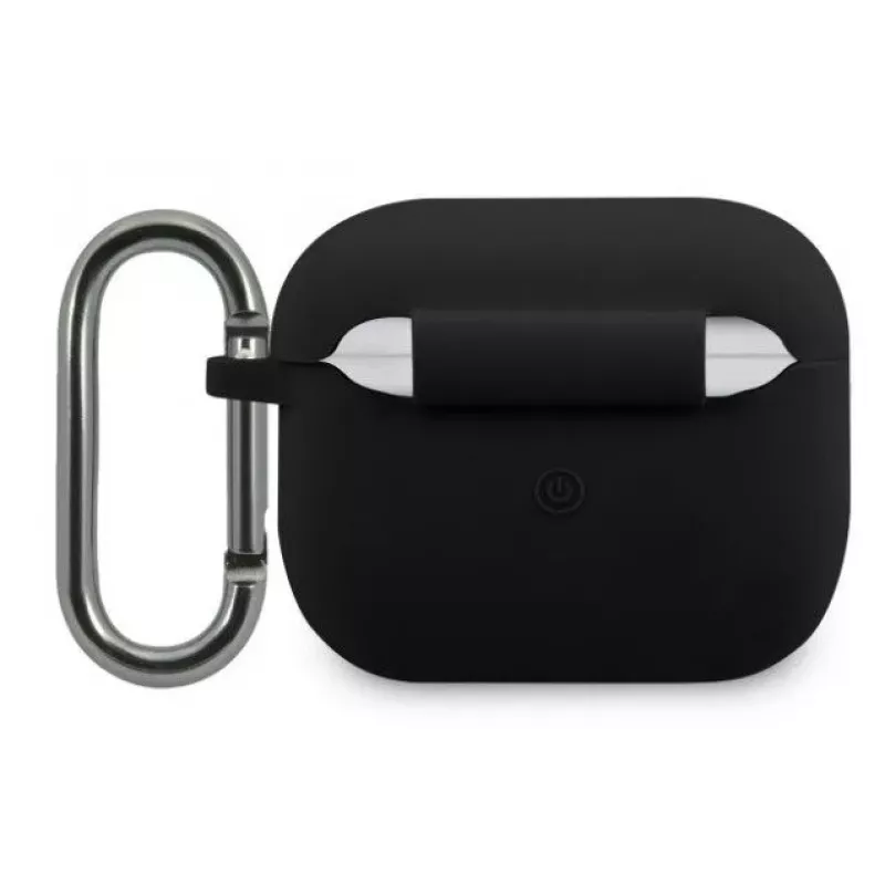 Lacoste Apple AirPods 3 šķidrais silikons spīdīgs apdrukāts logotips maciņš melns