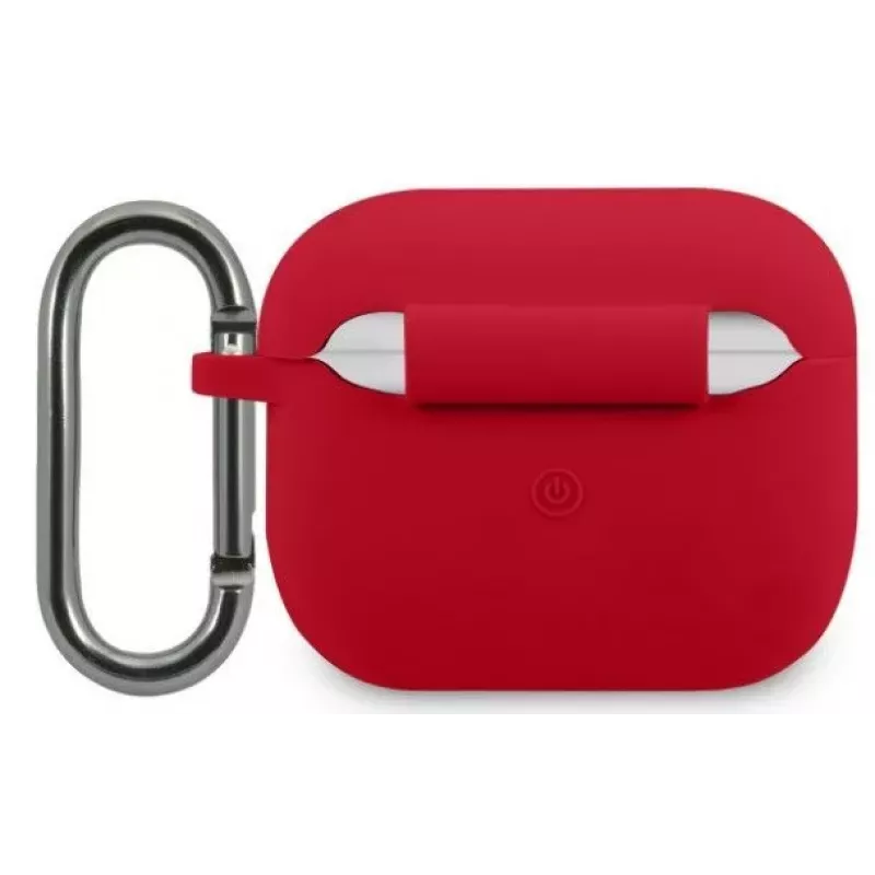 Lacoste Apple AirPods 3 šķidrais silikona maciņš ar spīdīgu logotipa apdruku sarkanā krāsā