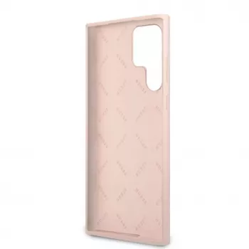 Guess Samsung Galaxy S22 Ultra Silikona metāla logotipa maciņš rozā
