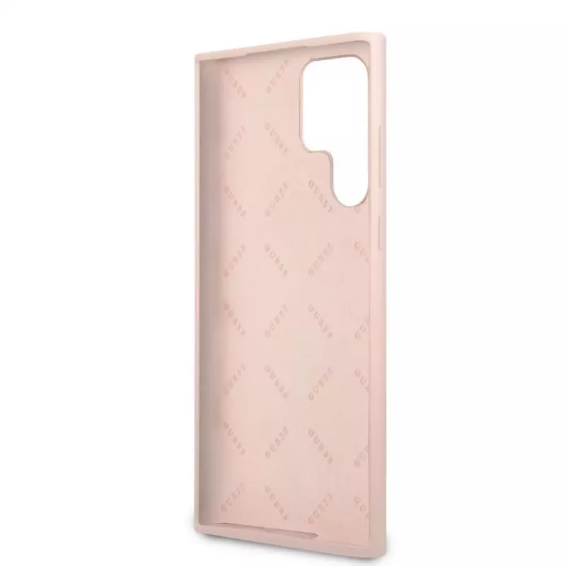 Guess Samsung Galaxy S22 Ultra Silikona metāla logotipa maciņš rozā