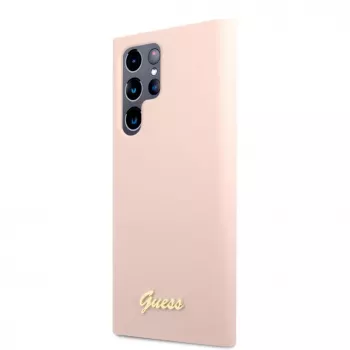 Guess Samsung Galaxy S22 Ultra Silikona metāla logotipa maciņš rozā