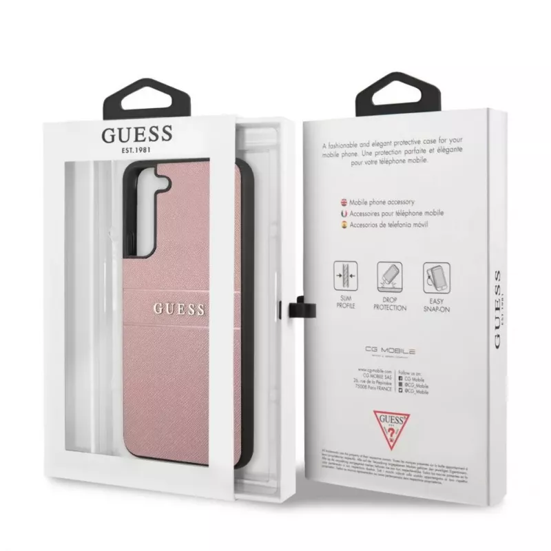 Guess Samsung Galaxy S22 Plus PU Ādas Saffiano Maciņš Rozā