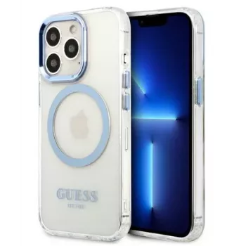 Guess Apple iPhone 13 Pro Max 6.7 collu cietais vāciņš Metal Outline Magsafe Caurspīdīgs Zils