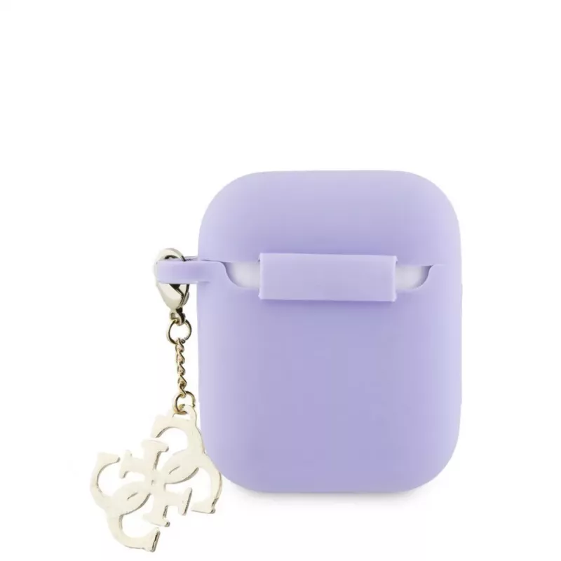 Guess Apple AirPods 1/2 Silikona Maciņš Classic Logo Gold Charm Purple