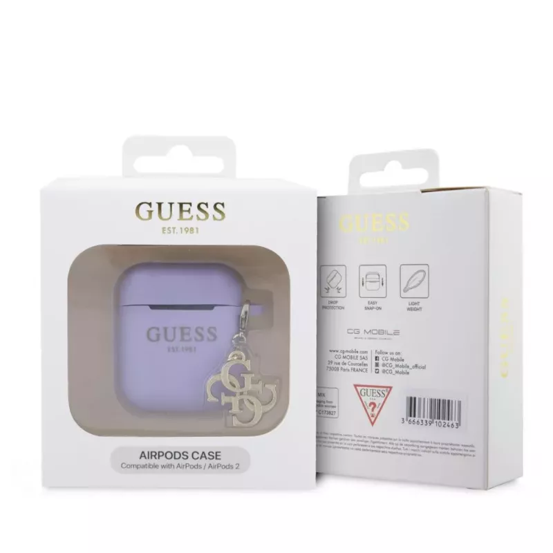 Guess Apple AirPods 1/2 Silikona Maciņš Classic Logo Gold Charm Purple