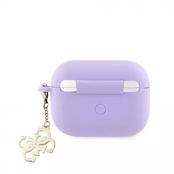 Guess Apple AirPods Pro Silikona Maciņš Classic Logo Gold Ar 4G Piekariņu Violetā Krāsā