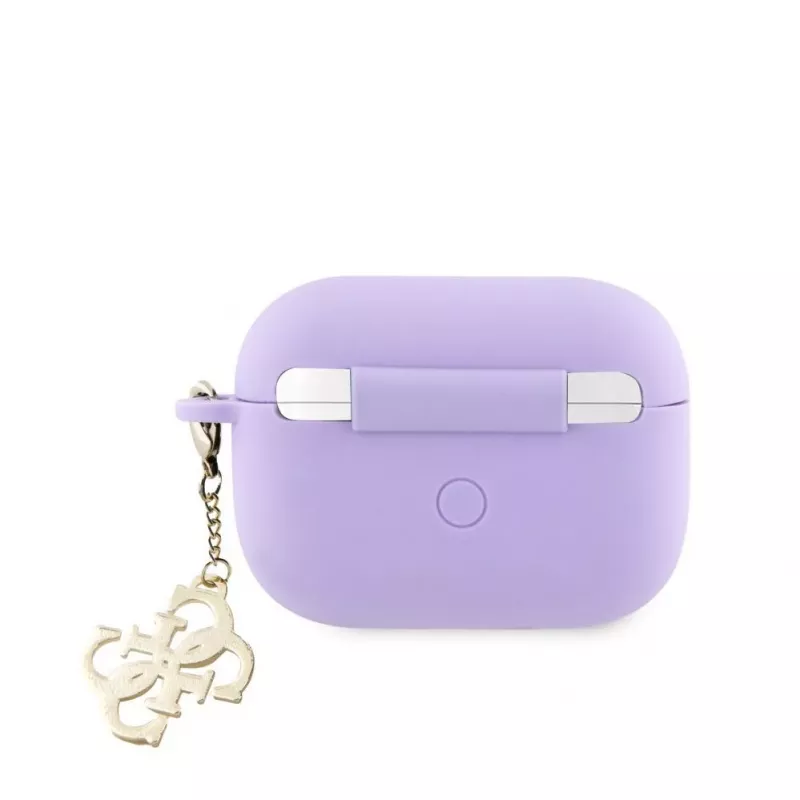 Guess Apple AirPods Pro Silikona Maciņš Classic Logo Gold Ar 4G Piekariņu Violetā Krāsā