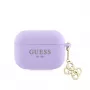 Guess Apple AirPods Pro Silikona Maciņš Classic Logo Gold Ar 4G Piekariņu Violetā Krāsā