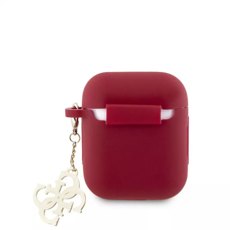 Guess Apple AirPods 1/2 Maciņš Silikona Classic Logo Zelts Ar 4G Piekariņu Fuksīns