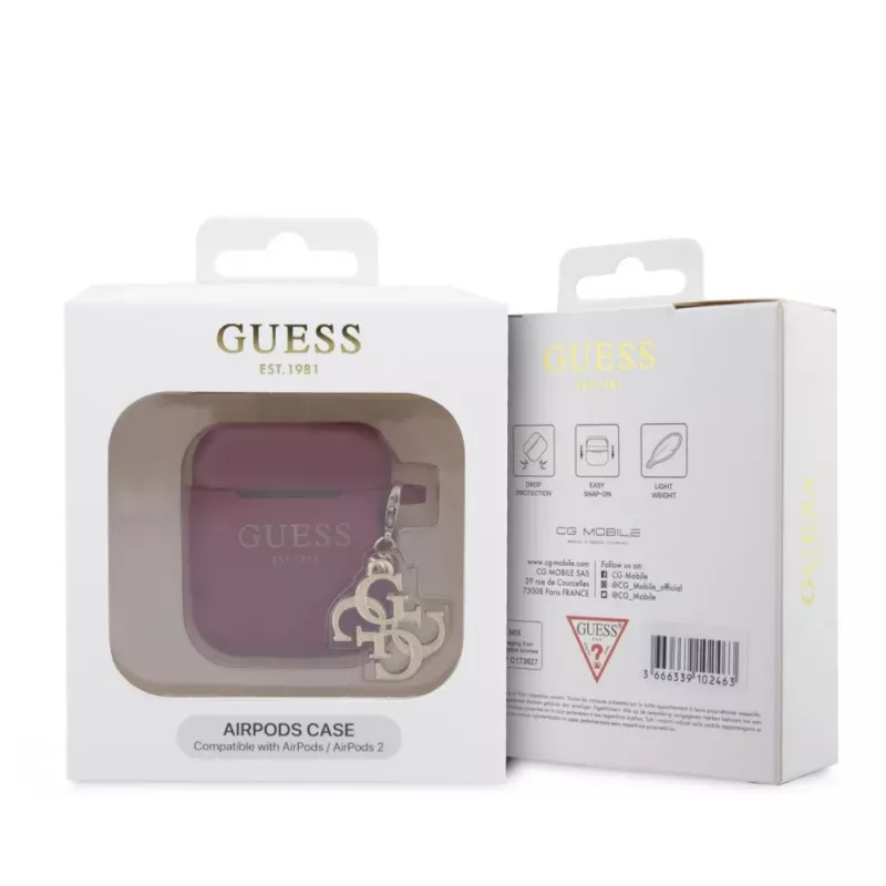 Guess Apple AirPods 1/2 Maciņš Silikona Classic Logo Zelts Ar 4G Piekariņu Fuksīns
