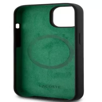 Lacoste Apple iPhone 15 6.1 collu šķidrais silikons mikrofiber Croc Logo Magsafe aizmugurējais vāciņš melns