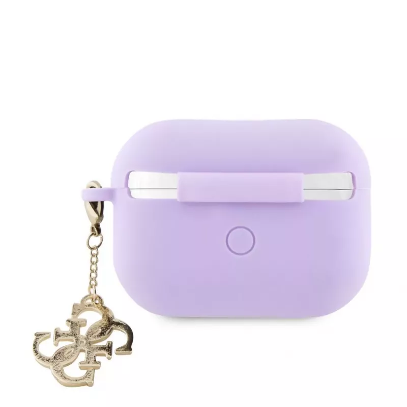 Guess Apple AirPods Pro 2 Silikona Maciņš Classic Logo Gold Ar 4G Piekariņu Violetā Krāsā