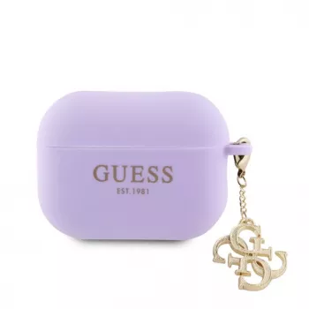 Guess Apple AirPods Pro 2 Silikona Maciņš Classic Logo Gold Ar 4G Piekariņu Violetā Krāsā