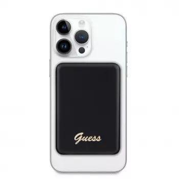 Guess Power Bank 5000mAh 15W MagSafe un parastā uzlāde ar metāla logotipu Melns