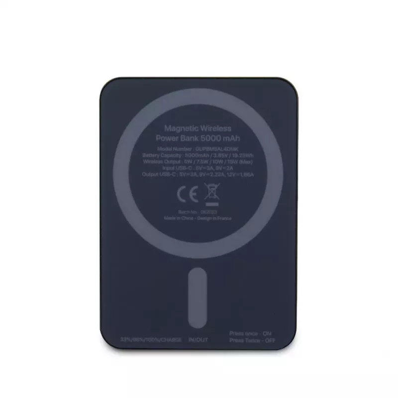 Guess Power Bank 5000mAh 15W MagSafe un parastā uzlāde ar metāla logotipu Melns